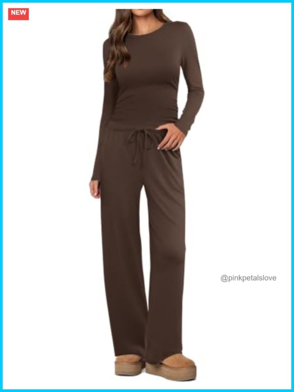 Ekouaer Women's 2 Piece Lounge Set Ruched Side Wide Leg Pants with Pockets